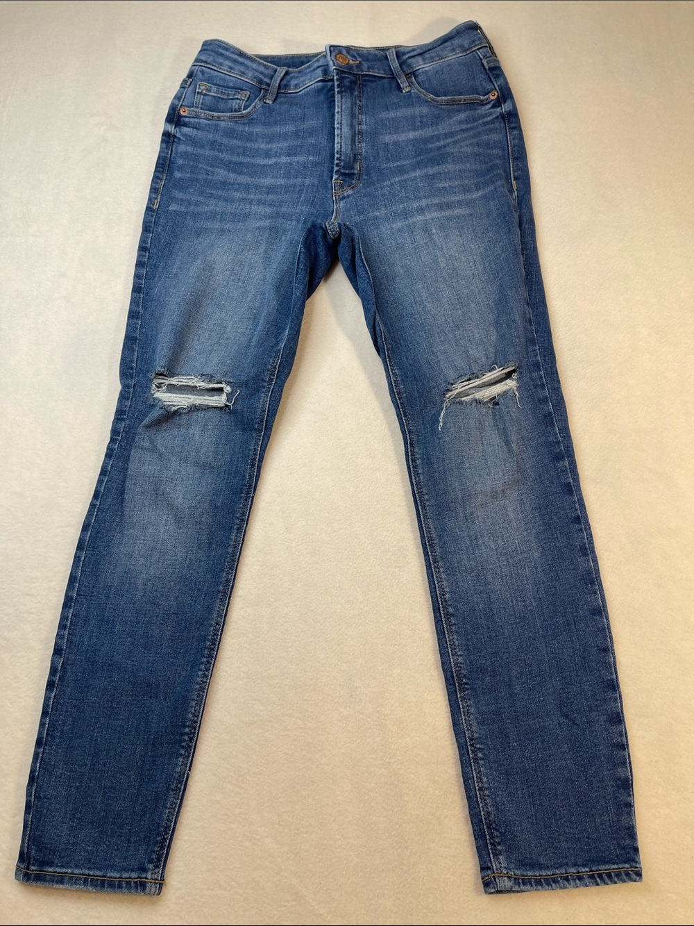Old Navy ROCKSTAR Women's Blue SUPER Skinny Jeans with Knee Rips SIZE 6 SHORT